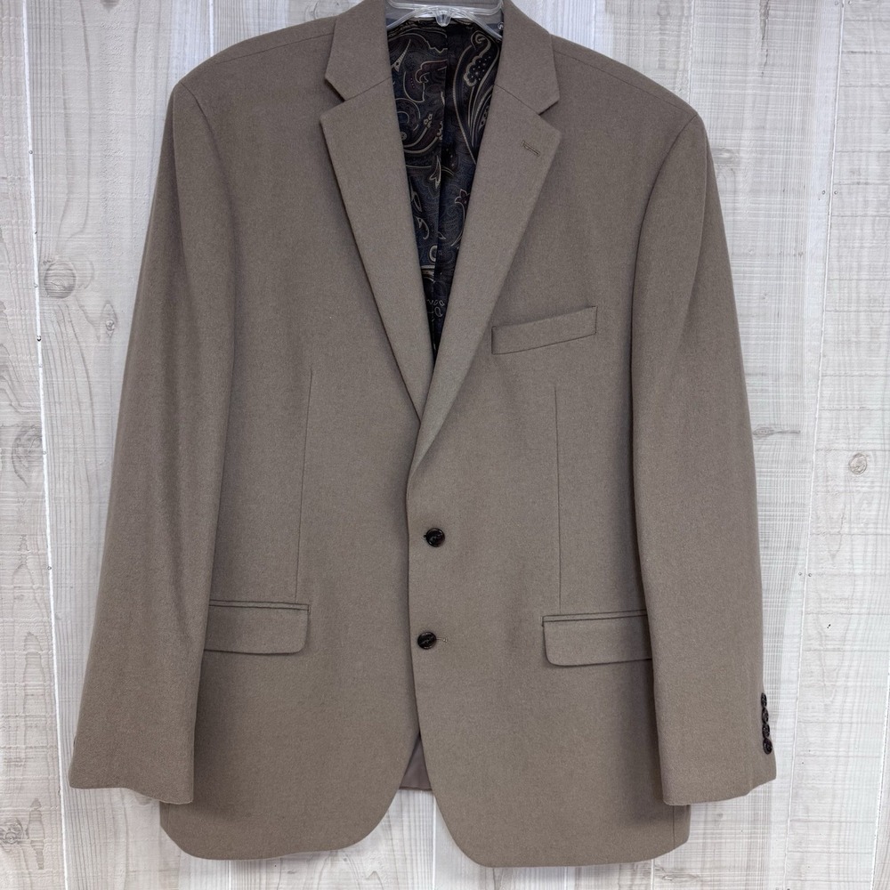 Lauren Ralph Lauren Blazer/Jacket Mens 46L Beige Solid Soft Cashmere Two Buttons